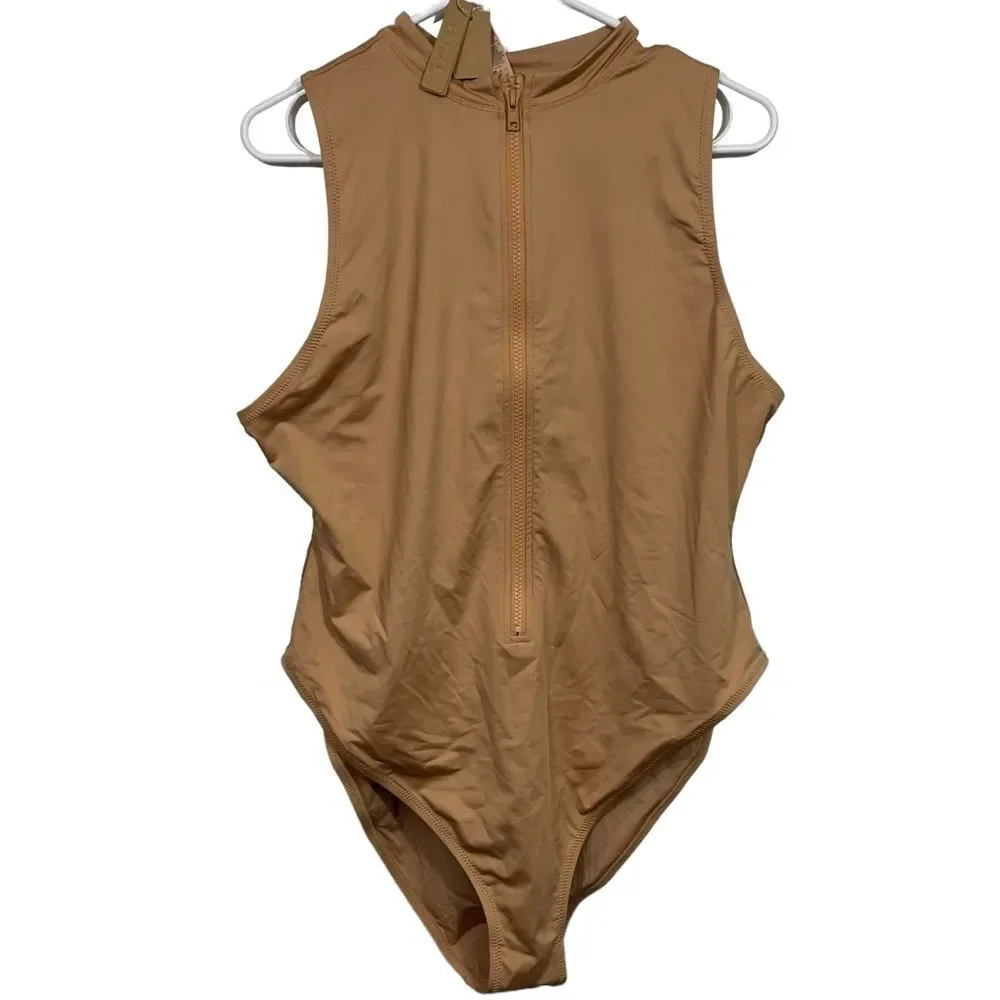 NWT Skims Ochre Nude Zip Front Sleeveless Swimsuit